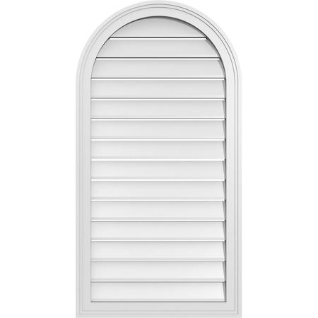 Ekena Millwork Round Top Surface Mount PVC Gable Vent: Functional, w/ 2"W x 1-1/2"P Brickmould Frame, 22"W x 42"H GVPRT22X4202SF